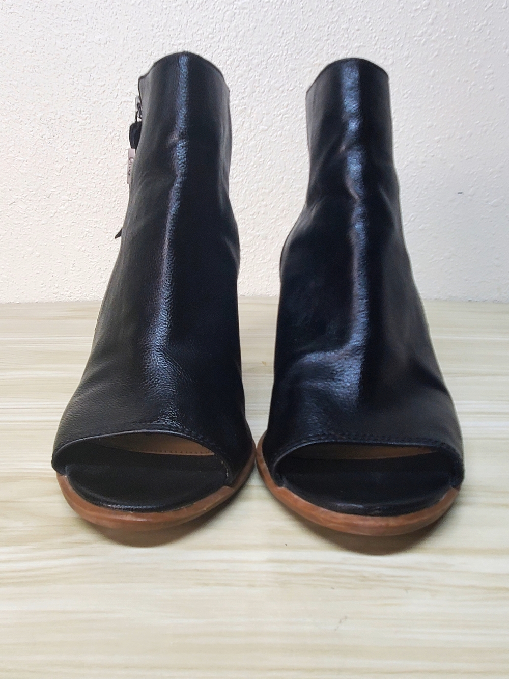 Circus by Sam Edelman Black Leather Peep-Toe Block Heel Ankle Boots - Picture 2 of 14